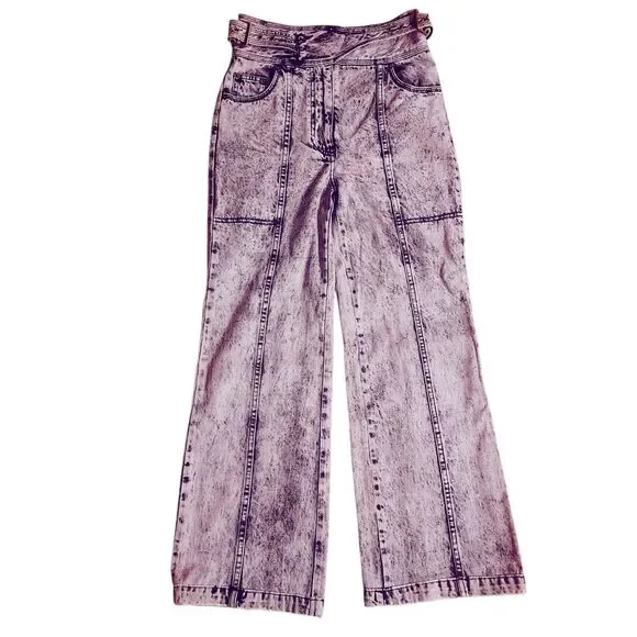 Ulla Johnson Albie Lilac Belted High Waisted Wide Leg Jeans Women’s Acid Wash 2